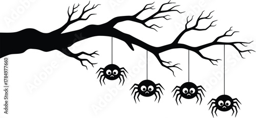 Cute Spiders Hanging from a Spooky Tree Branch