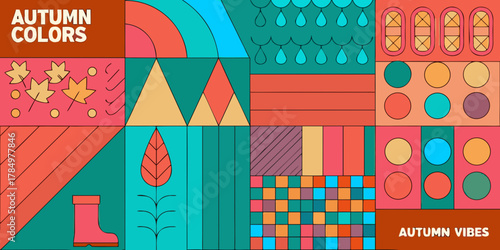 Abstract autumn colors and vibes with geometric shapes and fall elements