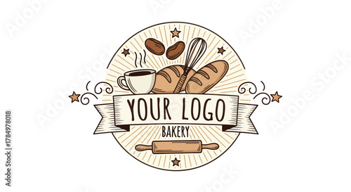 Rustic Bakery Logo Design with Coffee and Bread for Business Branding