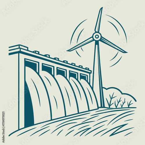Hydroelectric dam and wind turbine generating clean renewable energy