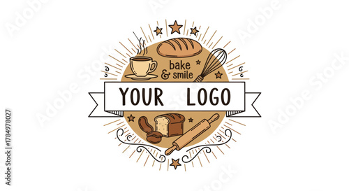 Baking and Coffee Shop Emblem Illustration for Custom Logo Design