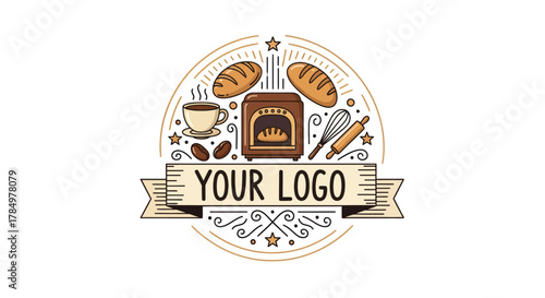 Baking and Coffee Themed Logo Design with Oven, Bread, and Utensils