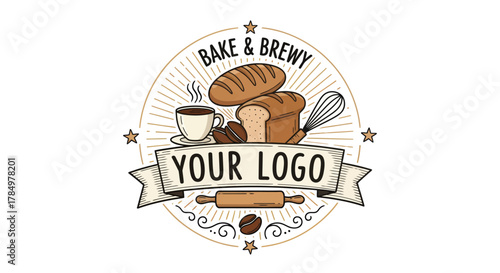 Artistic cartoon emblem for baking and brewing businesses with custom text