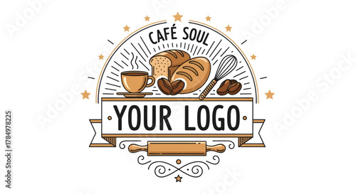 Rustic Bakery and Cafe Logo Design with Coffee and Bread Elements
