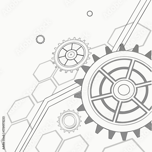 Abstract mechanical gears and hexagonal pattern background