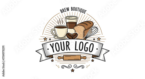 Artisanal Brew Boutique Stamp with Bakery and Coffee Elements Design