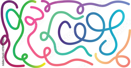 Colorful lines vector illustration design concept with pink, green, and blue art shapes creating a icon symbol decoration. Organic and Abstract Wave 3D Graphic Shapes Gradient Rainbow Color Lines EPS.