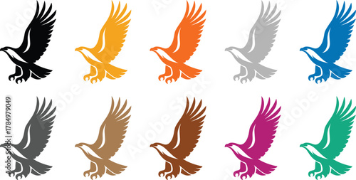 Stylized colorful eagle silhouettes collection, Colorful eagle bird silhouettes vector design