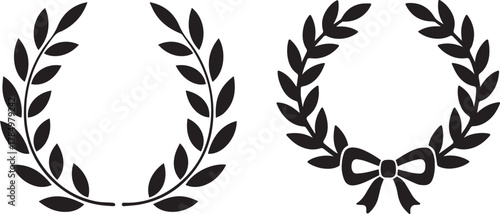 Two Black and White Laurel Wreaths with and without Bow