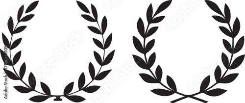 Two Minimalist Black and White Laurel Wreath Vector Graphics