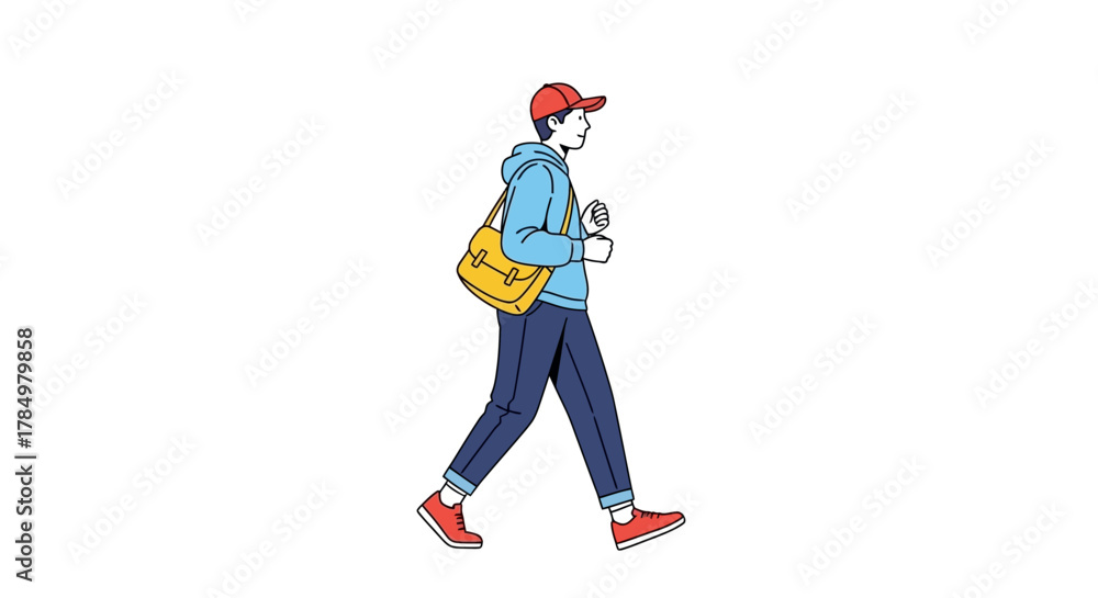 Fototapeta premium Illustration of a young person walking with a bag in a casual and modern style image