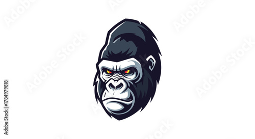 Intense Gorilla Face Cartoon Illustration With Focused Gaze Against White Space