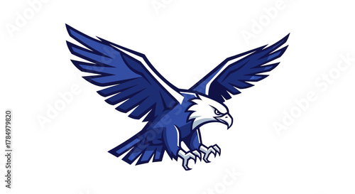 Majestic Blue Eagle with Wings Spread in Graphic Design Flying Gracefully