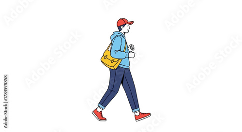 Illustration of a young person walking with a bag in a casual and modern style image