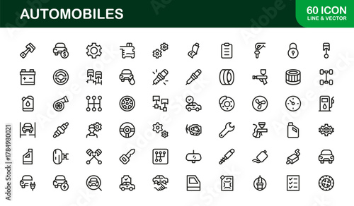 Elegant Automobiles icons set representing transportation, fleet management, and vehicle logistics

