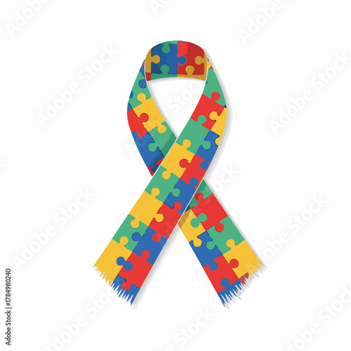 Autism Awareness Puzzle Ribbon Vector Design