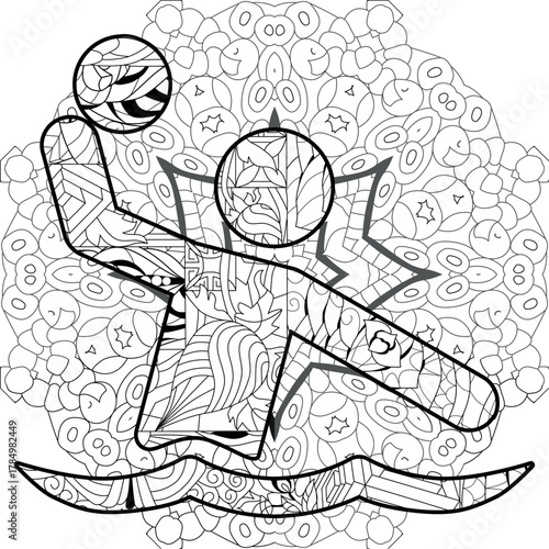 Water polo icon in the style of abstract hand drawing for coloring..