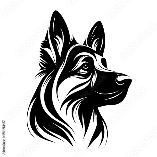 German shepherd dog side view vector. Diversity of breeds, pet and friend for human. Vet clinic professional services, grooming salon and dog food decoration. Gentle nanny dog