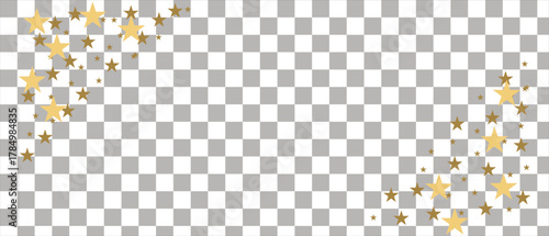 Golden stars scattered on a transparent background, festive decoration element