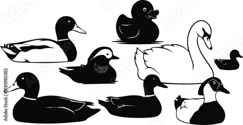  generate different kinds of ducks vector art silhouette with white background