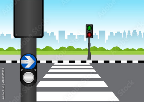 Crosswalk Button in the City. Pedestrian Traffic Button. Vector Illustration.