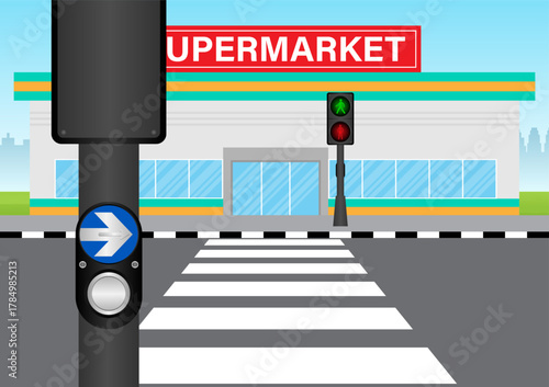 Crosswalk Button in the City. Pedestrian Traffic Button. Vector Illustration.