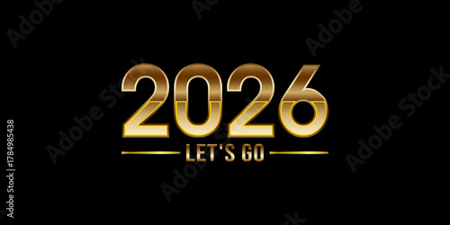Golden 2026 Typography Celebration Banner on Black Background for posters, banners, greeting cards, social media graphics, and event branding.