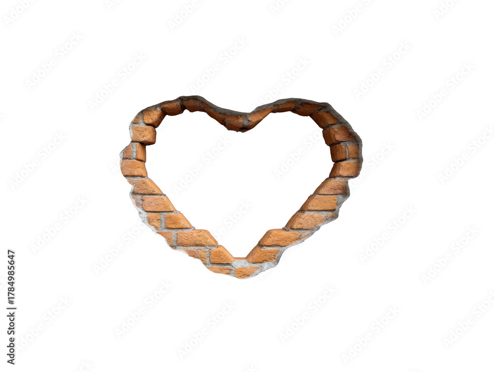 Obraz premium Heart shaped brick wall opening with rough edges, isolated on transparent background, symbolizing love, romance, and creativity in architecture or design concepts