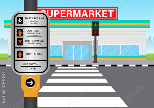 Crosswalk Button in the City. Pedestrian Traffic Button. Vector Illustration.