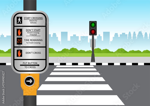 Crosswalk Button in the City. Pedestrian Traffic Button. Vector Illustration.