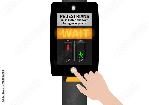 Hand Pressing Crosswalk Button. Pedestrian Traffic Button. Vector Illustration.