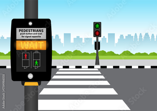 Crosswalk Button in the City. Pedestrian Traffic Button. Vector Illustration.