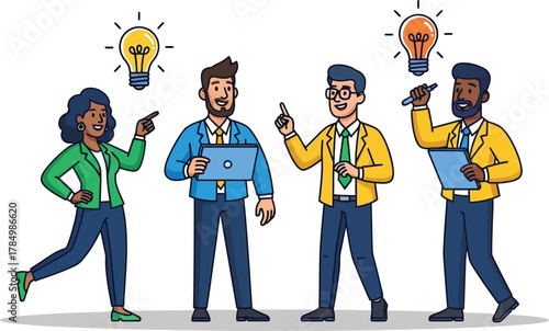 Team of people with lightbulbs having ideas
