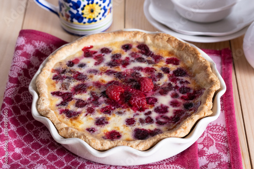 French dessert clafoutis with raspberries