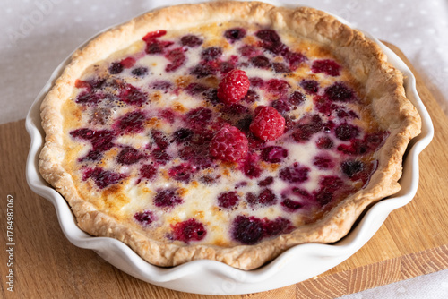 French dessert clafoutis with raspberries