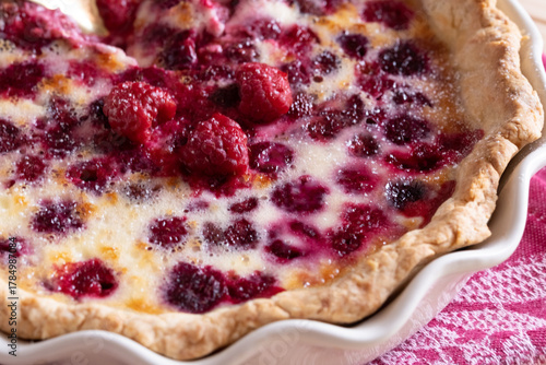 French dessert clafoutis with raspberries