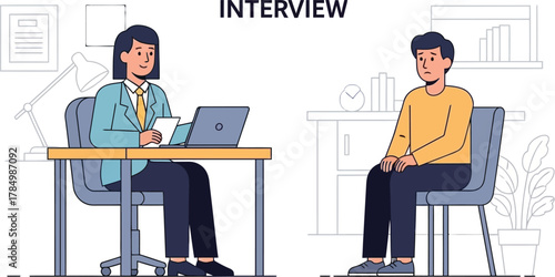 Job interview in an office setting with interviewer and candidate