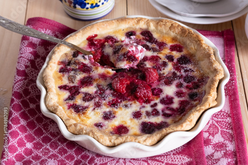 French dessert clafoutis with raspberries