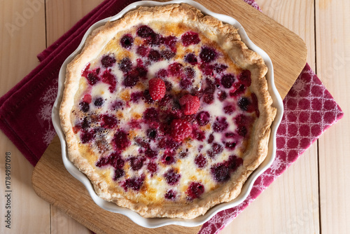French dessert clafoutis with raspberries