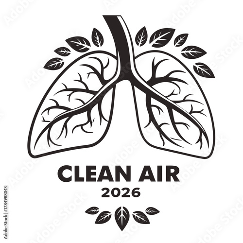 Clean air 2026 lungs with leaves symbol
