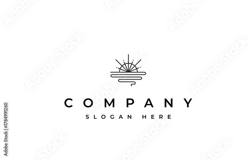 Sunrise sunset wave vector logo inspiration with line art outline design style concept