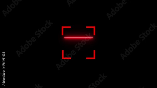 Red square frame with a horizontal line and glowing effect on black background corner bracket