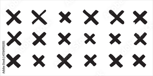 Hand Drawn Black X Marks Cross Symbols Pattern Collection Set