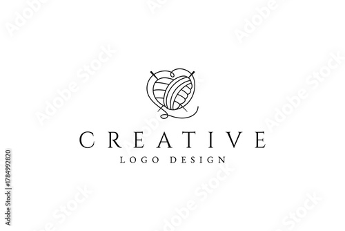 Love Knitting Wall ball logo vector inspiration. Yarn line Handmade art logo design