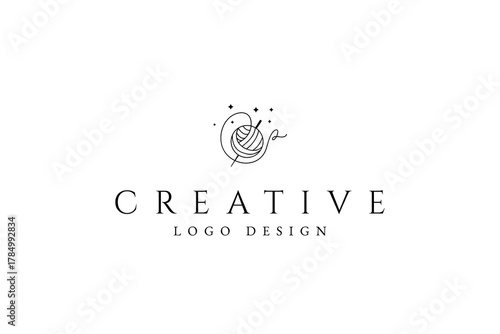 Thread logo vector inspiration. Yarn line art logo design