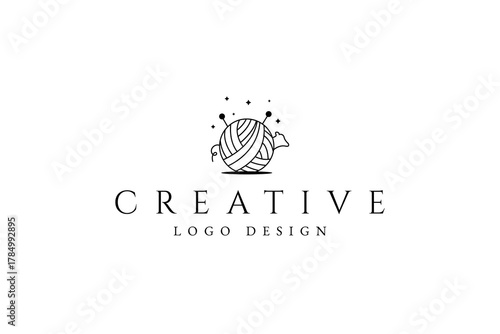 Sheep Wool Ball Logo Vector Inspiration. Knitting Yarn Line Outline Design Style Concept