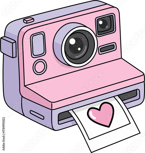 Nostalgic Retro Cartoon Pink Instant Camera with Photo