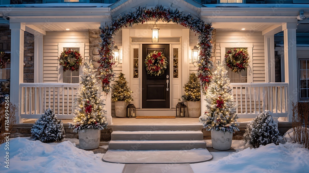 Fototapeta premium christmas tree in front of a house