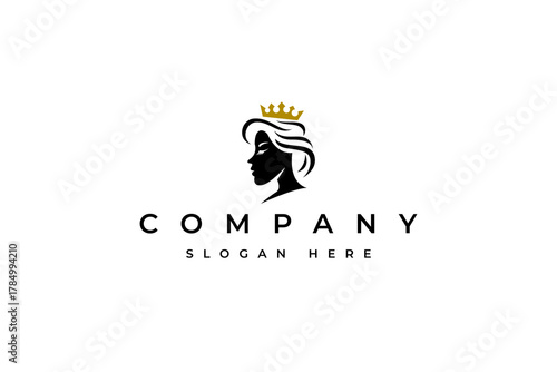 Queen logo design vector. Beauty woman hair salon golden logotype symbol icon design inspiration