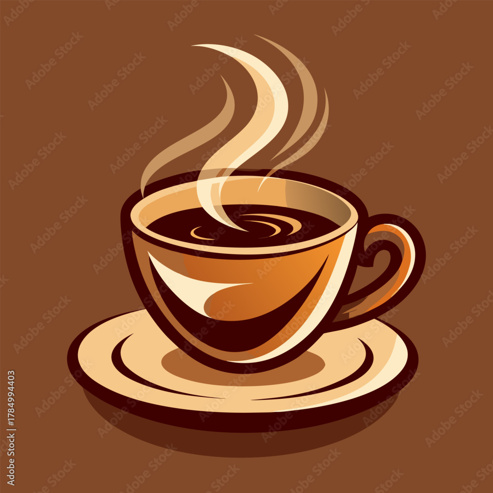 Obraz premium A steaming cup of coffee on a saucer with a brown background